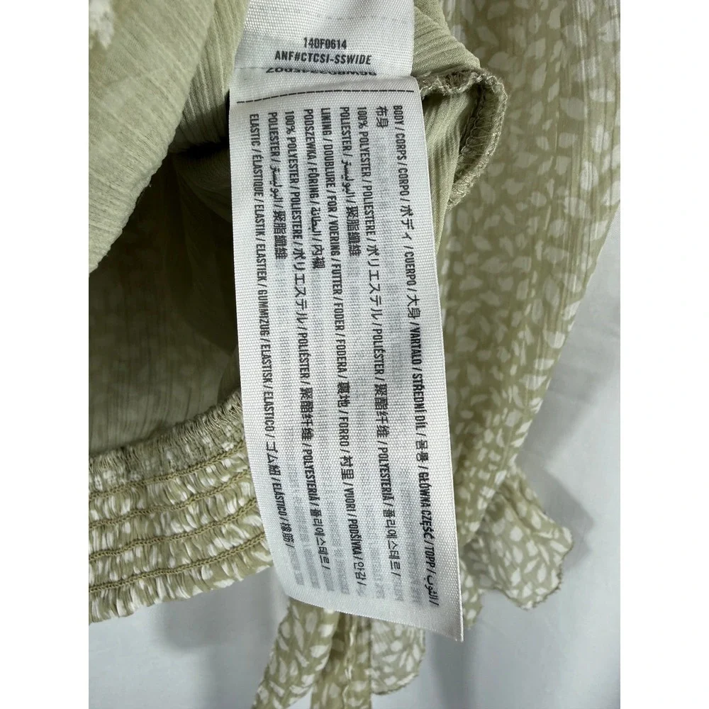 Abercrombie & Fitch Women XS‎ Sage Green Print Cross Over Puff Sleeve Blouse Top